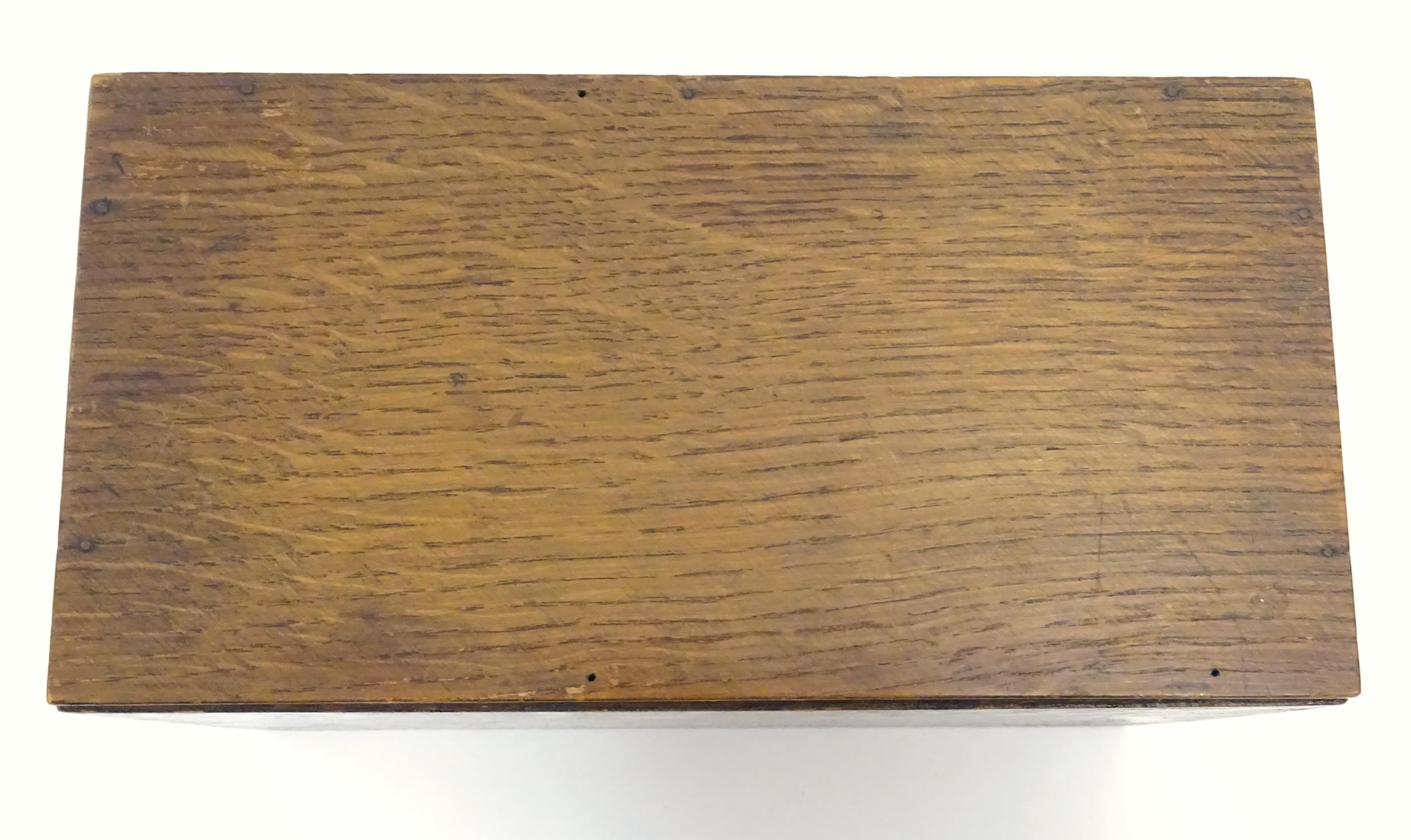 A 20thC oak correspondence / address box. Approx. 6" high x 8 3/4" wide x 4 1/2" deep Please - Image 3 of 16