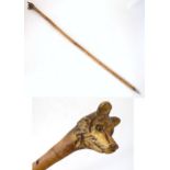 An early to mid 20thC continental hiking stick, the chestnut shank inscribed 'Les Gets' (French