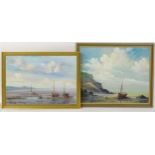 20th century, Oil on board and oil on canvas, Two coastal scenes with beached boats, one titled