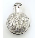 A Victorian silver scent / salts bottle cover / sleeve with embossed biblical scene depicting