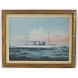 20th century, Marine School, Oil on canvas laid on board, H.M.S. Foxglove, A portrait of the steam