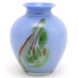 A large mid-20thC Murano studio glass vase, of blue opaque finish embellished with swirling