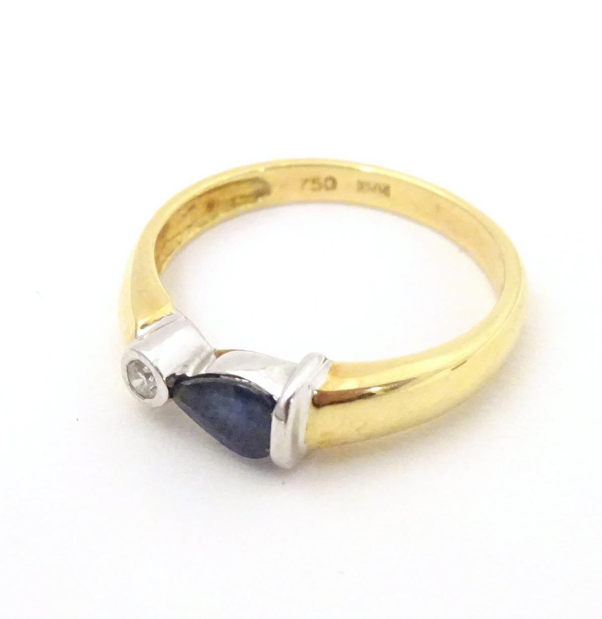 An 18ct gold ring set with sapphire and diamond. Ring size approx. L Please Note - we do not make - Image 3 of 6