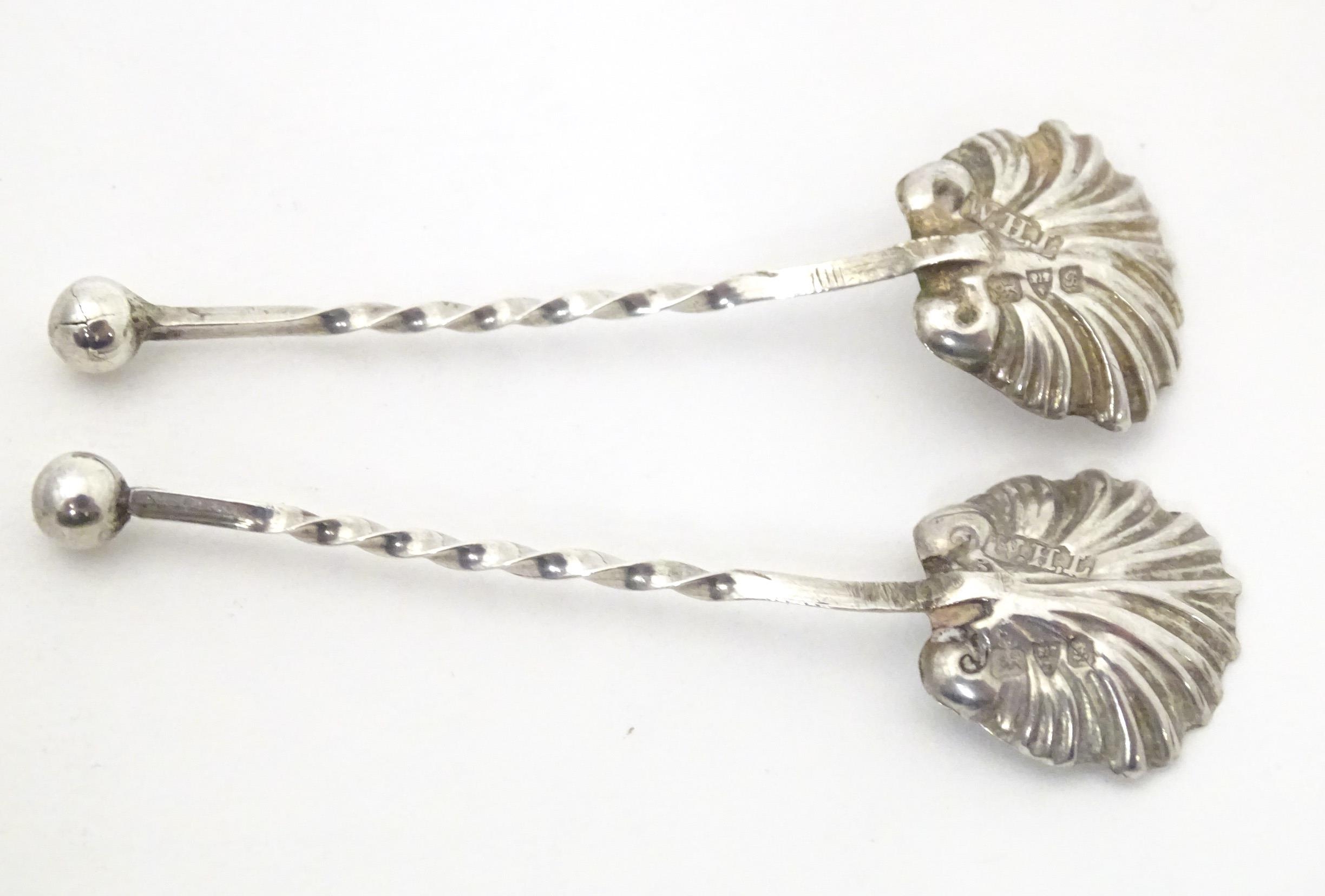 Two silver salt spoons with shell formed bowls, hallmarked Chester 1902 maker William Henry Leather. - Image 3 of 4