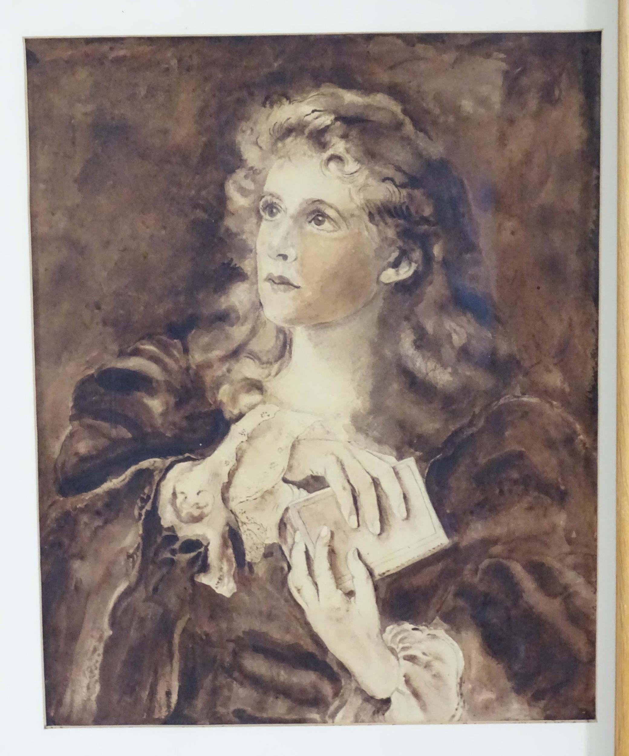 Mrs Edwards (nee Hedges), 19th century, Two sepia watercolours, Heads of Angels after Sir Joshua - Image 3 of 6