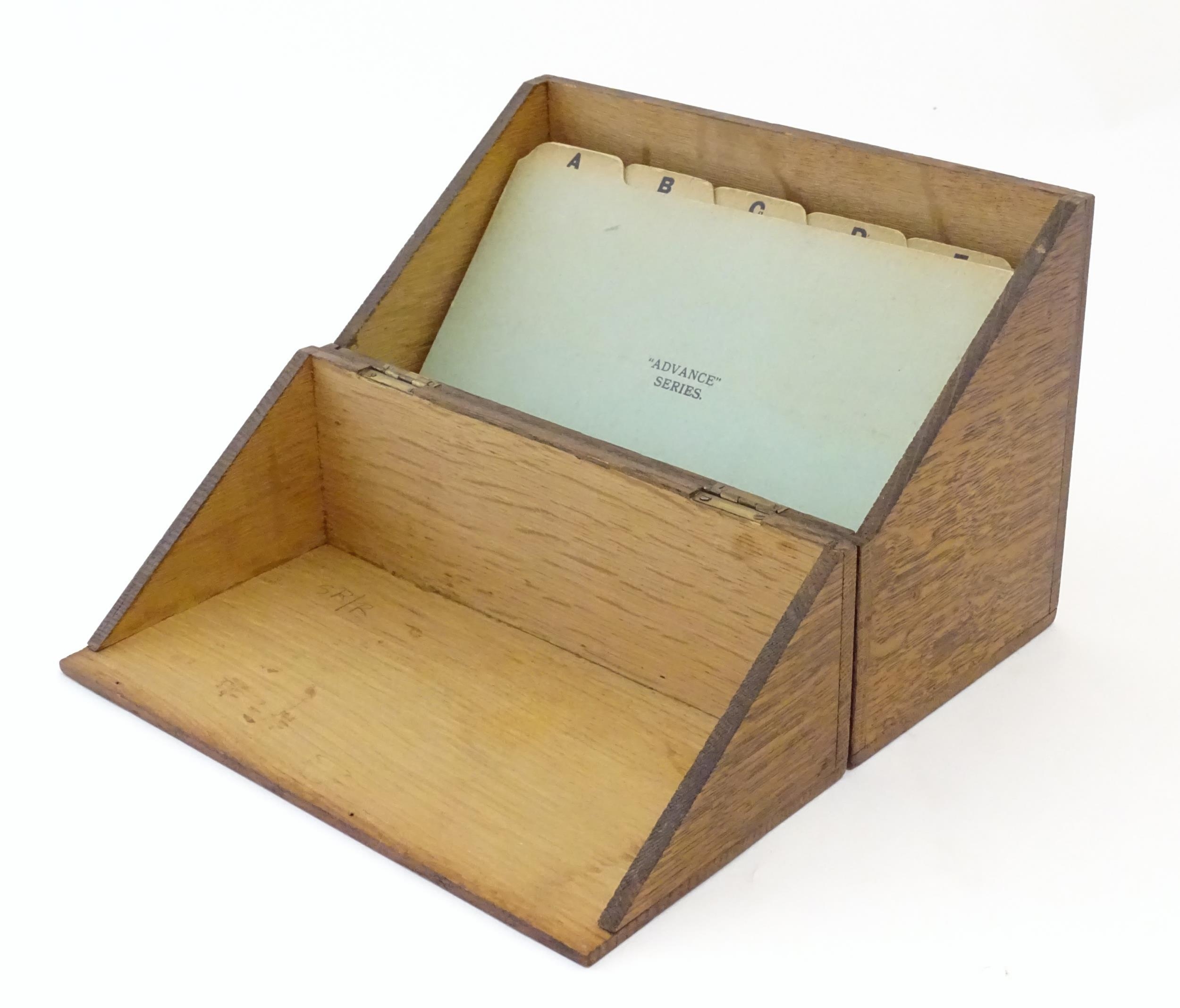 A 20thC oak correspondence / address box. Approx. 6" high x 8 3/4" wide x 4 1/2" deep Please - Image 5 of 16
