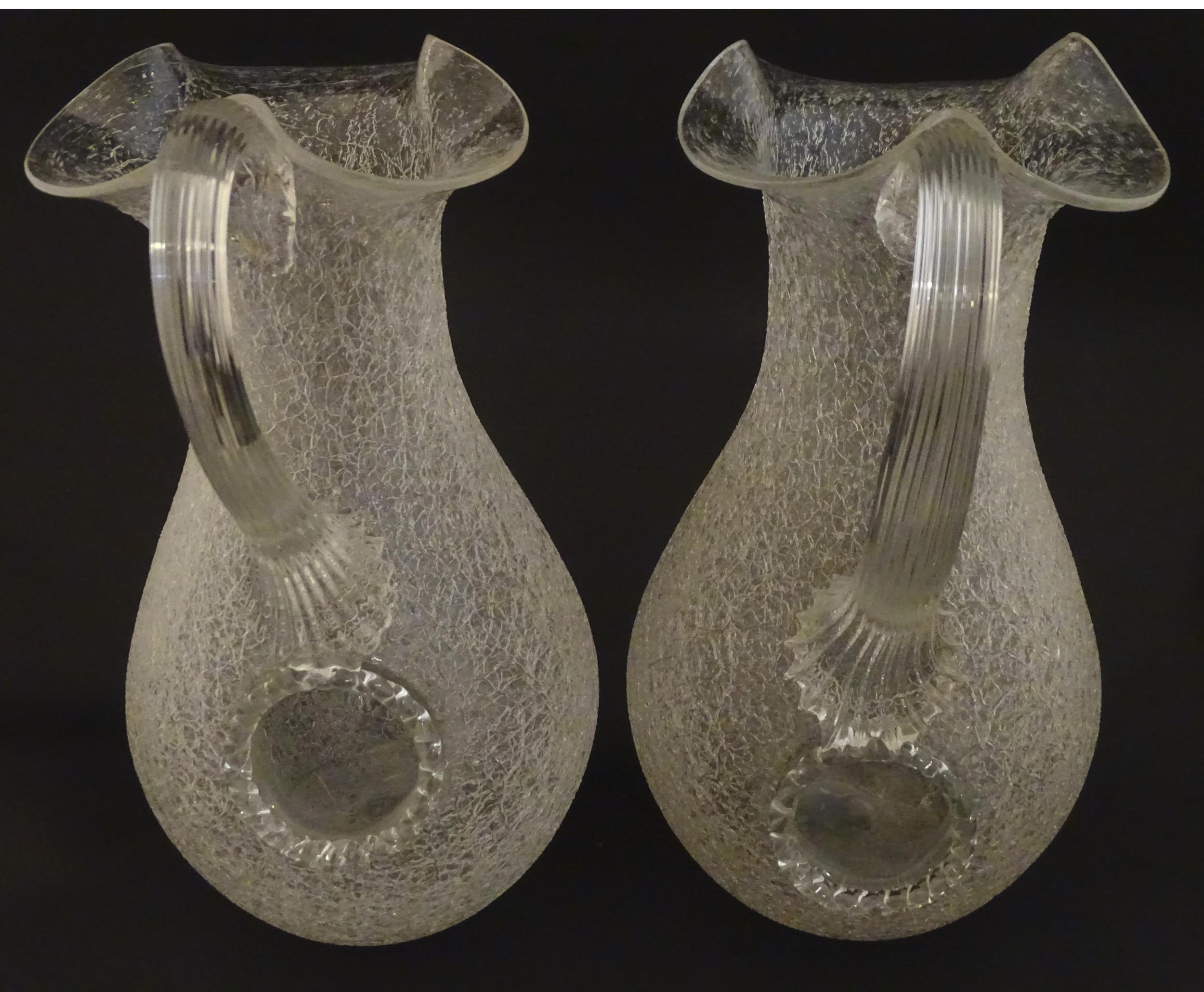 A pair of late 19thc / early 20thC lemonade / Kalte Ente jugs. The crackle glass jugs with loop - Image 5 of 8