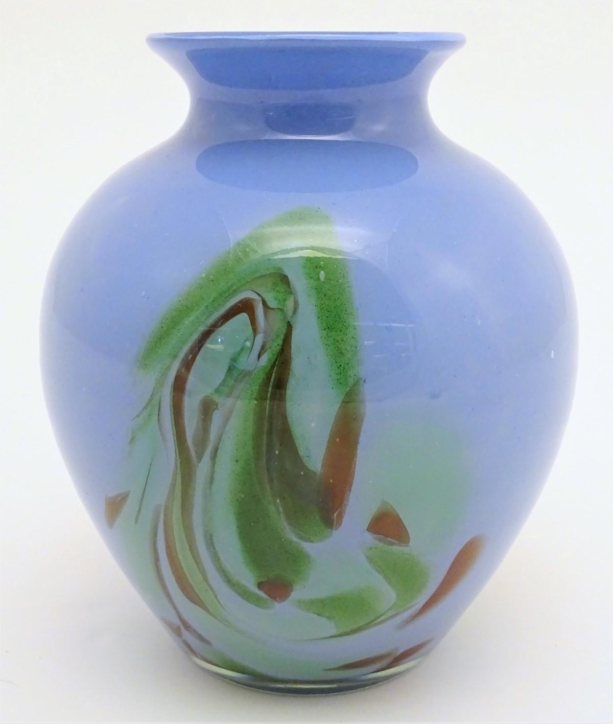 A large mid-20thC Murano studio glass vase, of blue opaque finish embellished with swirling - Image 4 of 5