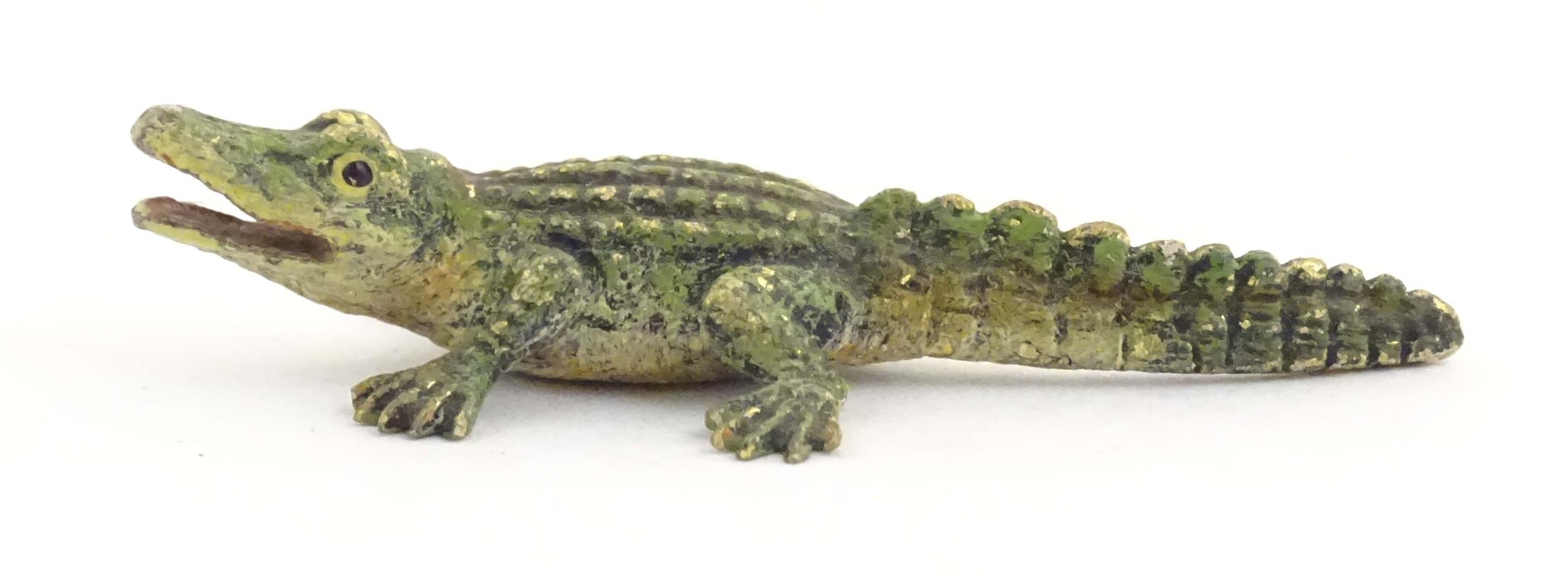 A cold painted bronze model of a crocodile / alligator. Approx. 2" long Please Note - we do not make - Image 3 of 9