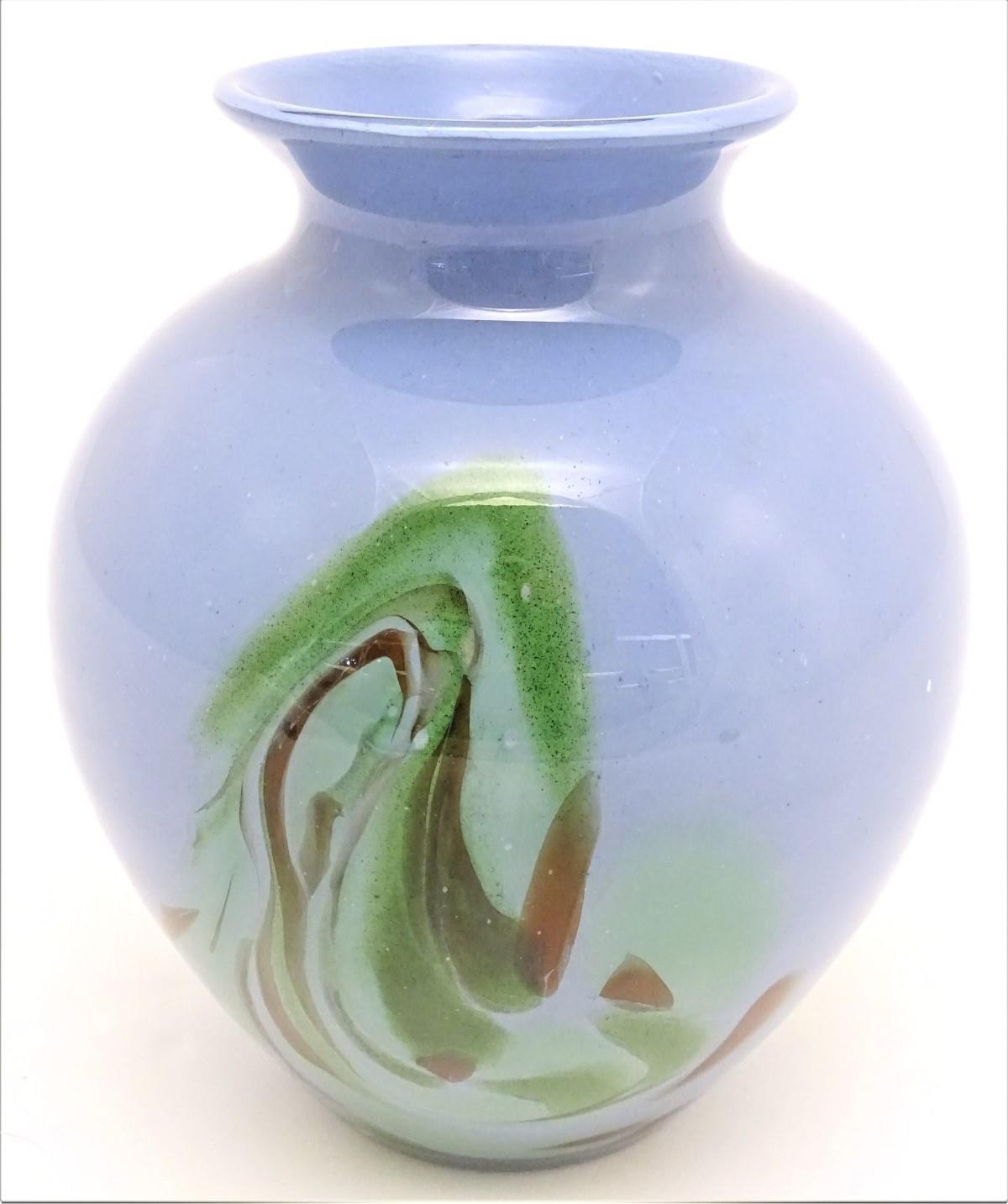 A large mid-20thC Murano studio glass vase, of blue opaque finish embellished with swirling - Image 3 of 5