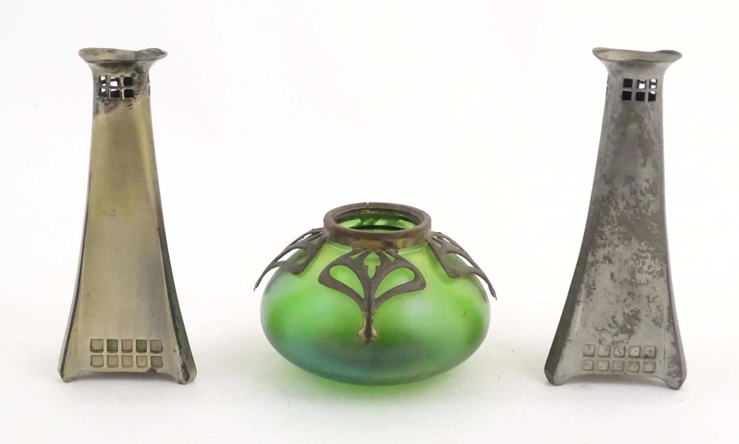 A matched pair of early 20thC Secessionist style vases of tapered form, designed by Peter Behrens, - Image 2 of 19