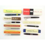 A quantity of mid 20thC boxed vintage pens, comprising: Platignum 'Senior' , '100 Capillary', '
