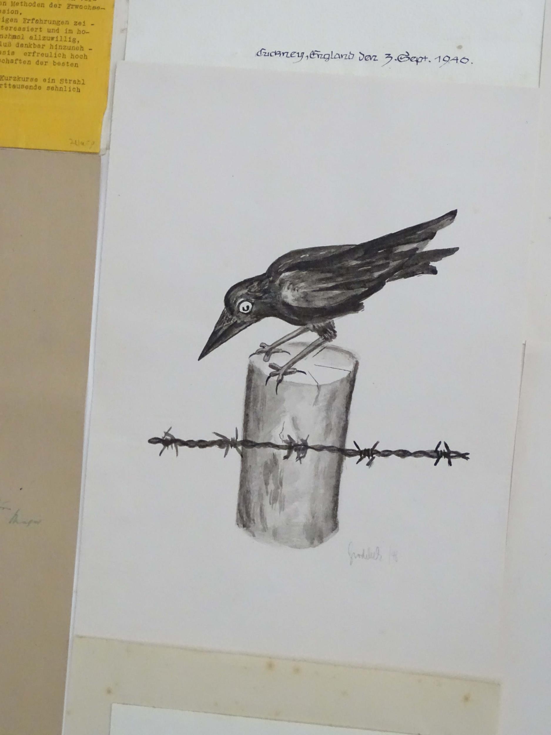 Nine 20thC German prisoner of war drawings and watercolours, works to include a pastel portrait of a - Image 14 of 23