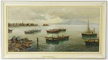 Indistinctly signed La Rosi, 20th century, Oil on canvas, Fishermen in the Bay of Naples, with Mount