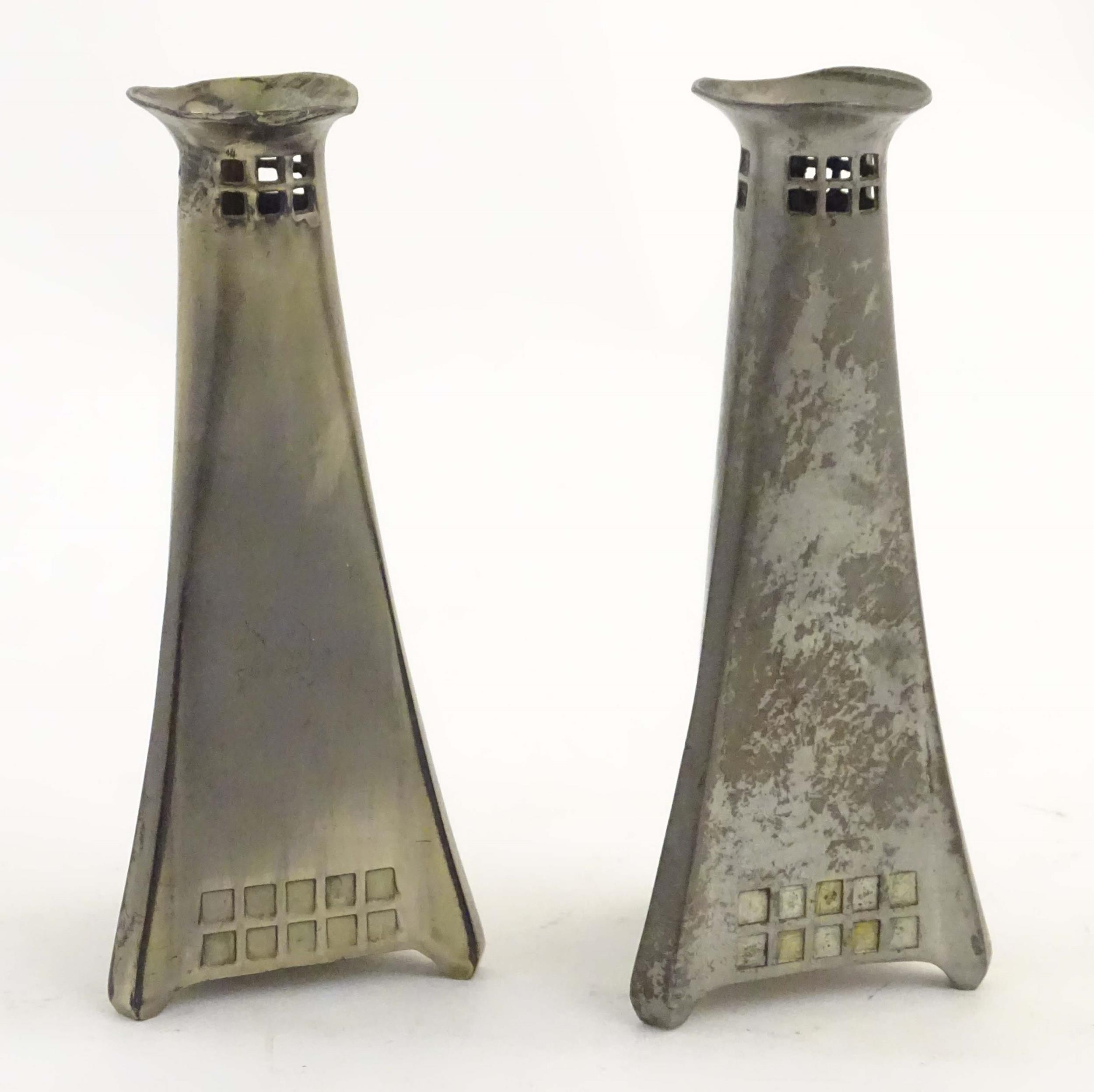 A matched pair of early 20thC Secessionist style vases of tapered form, designed by Peter Behrens, - Image 7 of 19