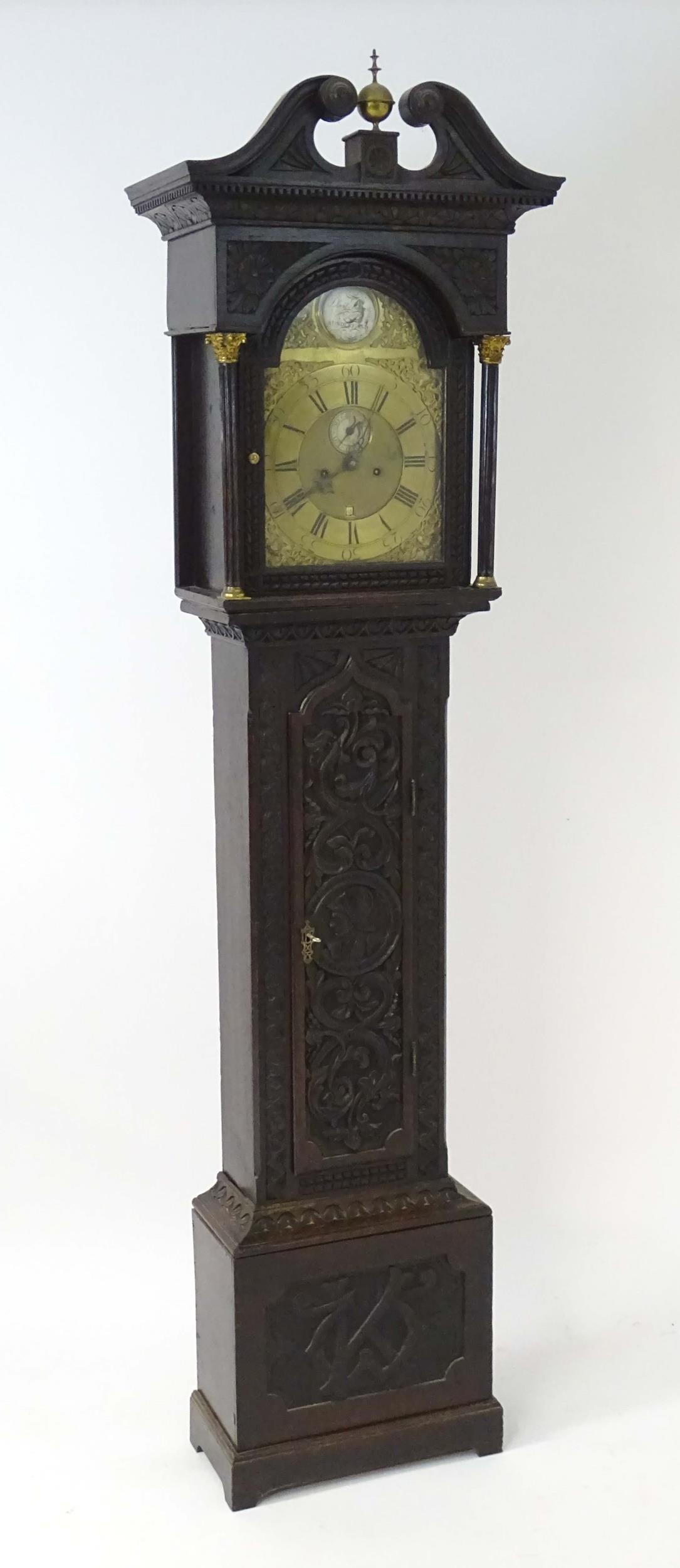 A late 18thC / early 19thC 8-day long case clock., the brass dial with subsidiary seconds dial and - Image 2 of 13