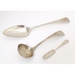 Three items of silver flatware comprising a Geo III silver table spoon hallmarked London 1811, maker