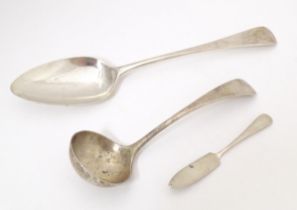 Three items of silver flatware comprising a Geo III silver table spoon hallmarked London 1811, maker