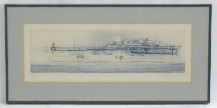 Barry Owen Jones (1934-2018), Limited edition etching, Noonday Gun, A view of Castle Cornet and