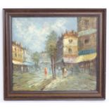 Caroline Burnett (1877-1950), Oil on canvas, A French street scene with figures. Signed lower right.