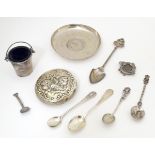Assorted silver, silver plate and white metal items to include a silver jar lid with embossed