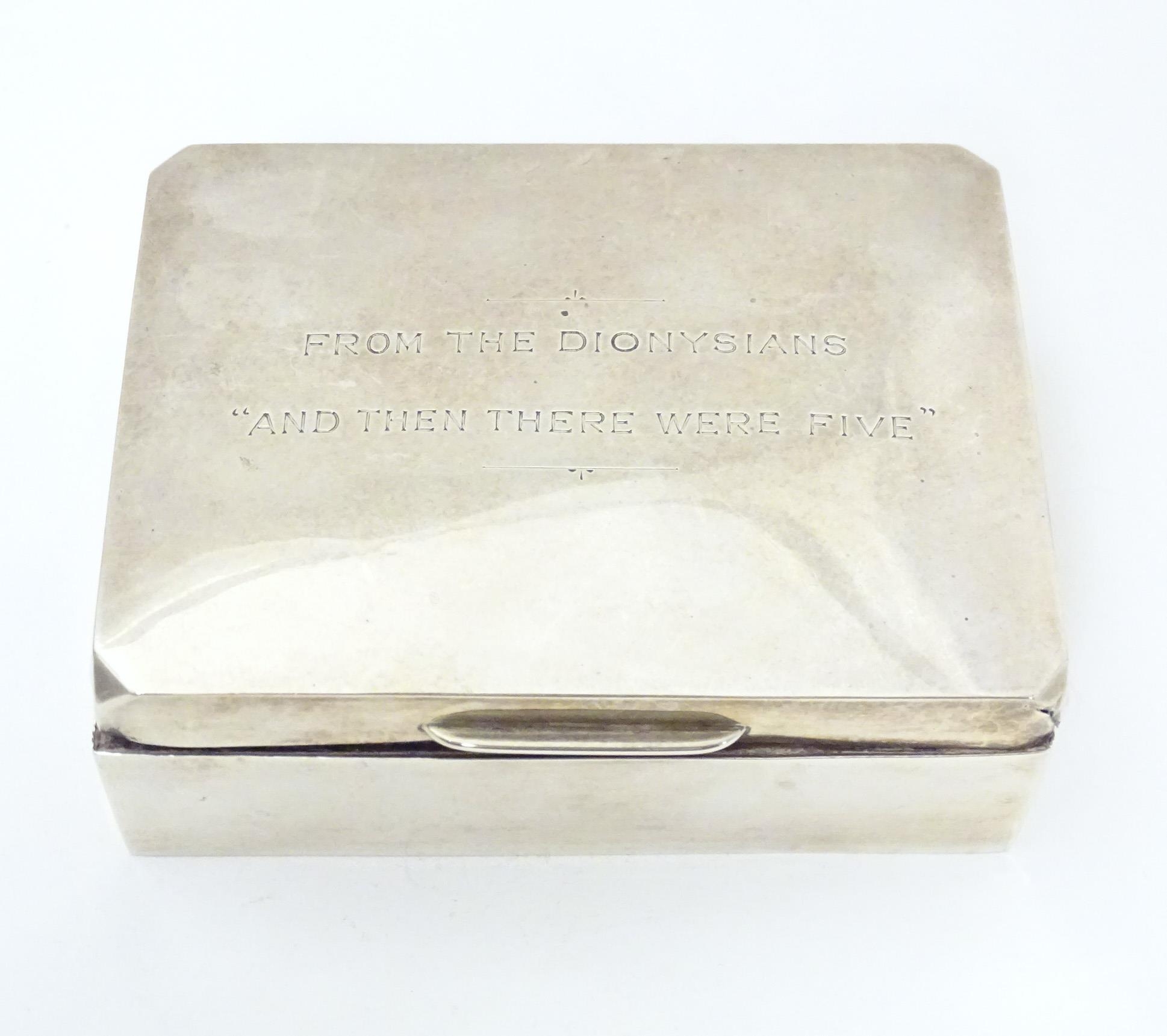 A silver cigarette box with wooden lining. Hallmarked Birmingham 1963 maker W T Toghill & Co. - Image 3 of 8