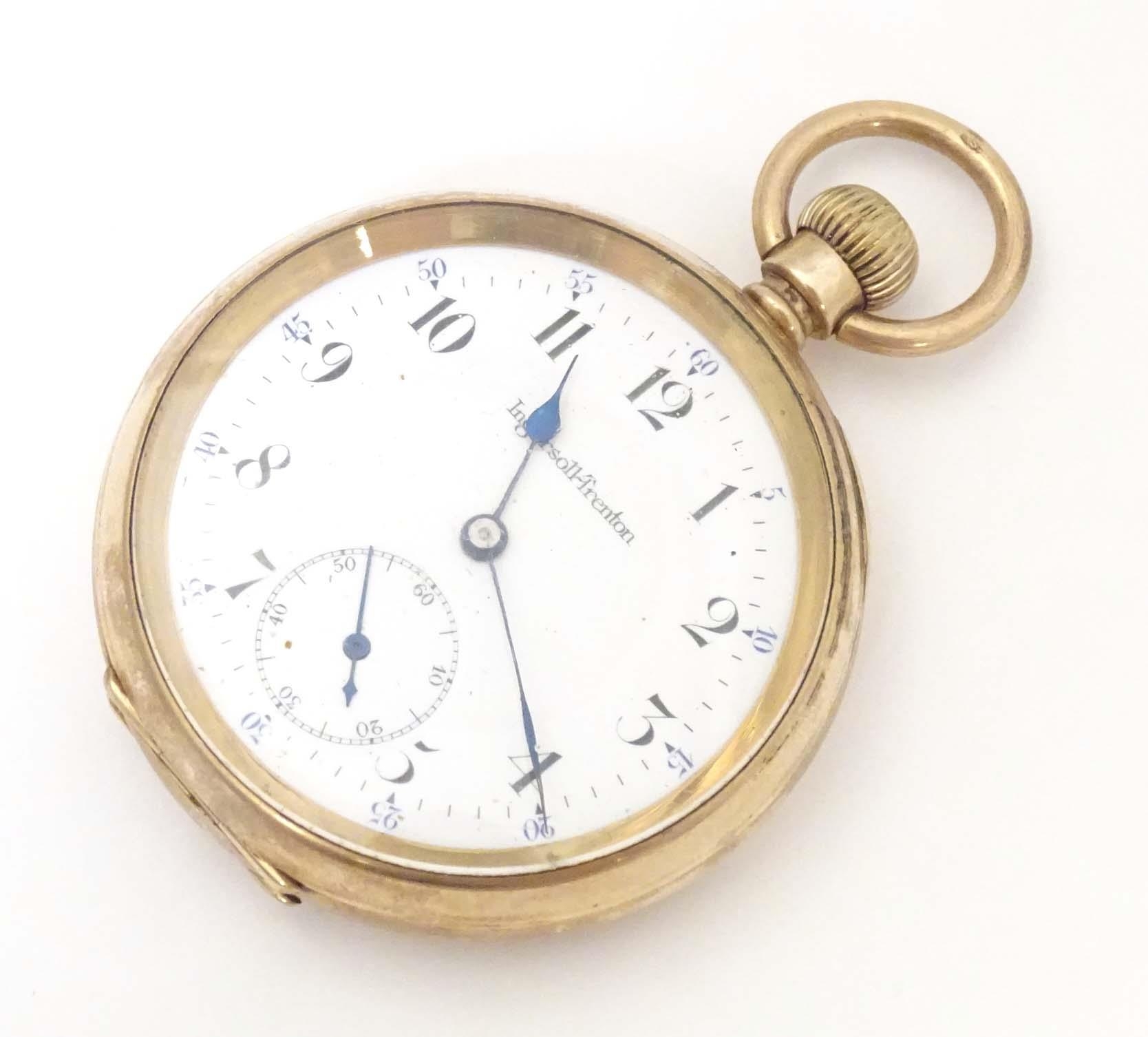 An Ingersol - Trenton 15 jewel pocket watch in a gilt metal case, the enamel dial signed Ingersol- - Image 3 of 11