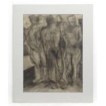 Early 20th century, Charcoal, An abstract composition with standing figures. Approx. 22 1/2" x 17"