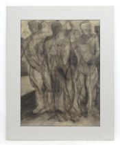 Early 20th century, Charcoal, An abstract composition with standing figures. Approx. 22 1/2" x 17"