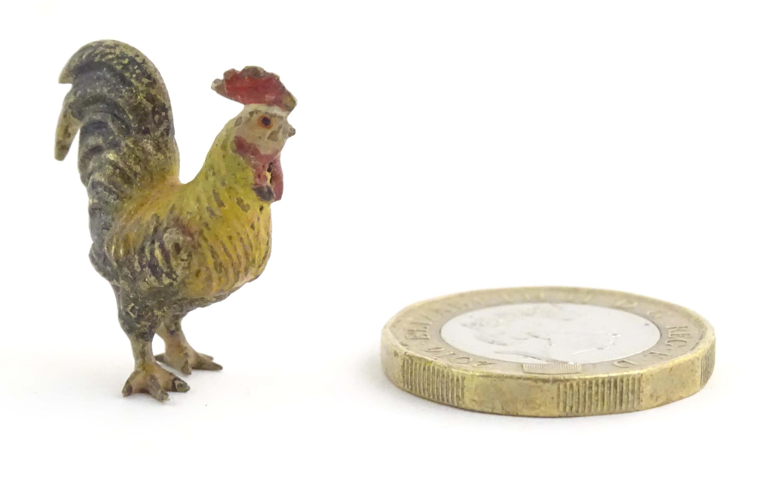 A cold painted bronze model of a cockerel / rooster. Approx. 1" high Please Note - we do not make - Image 4 of 8