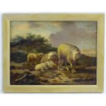 Lambert Gerardts, 19th century, Oil on panel, Sheep and lambs in a landscape. Signed lower right.