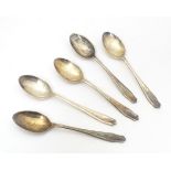 Five silver coffee spoons hallmarked Sheffield 1926, maker James Deakin & Sons. Approx. 4" long (