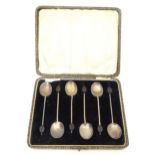 A set of six silver coffee bean spoons, hallmarked Birmingham 1927 maker William Suckling Ltd.