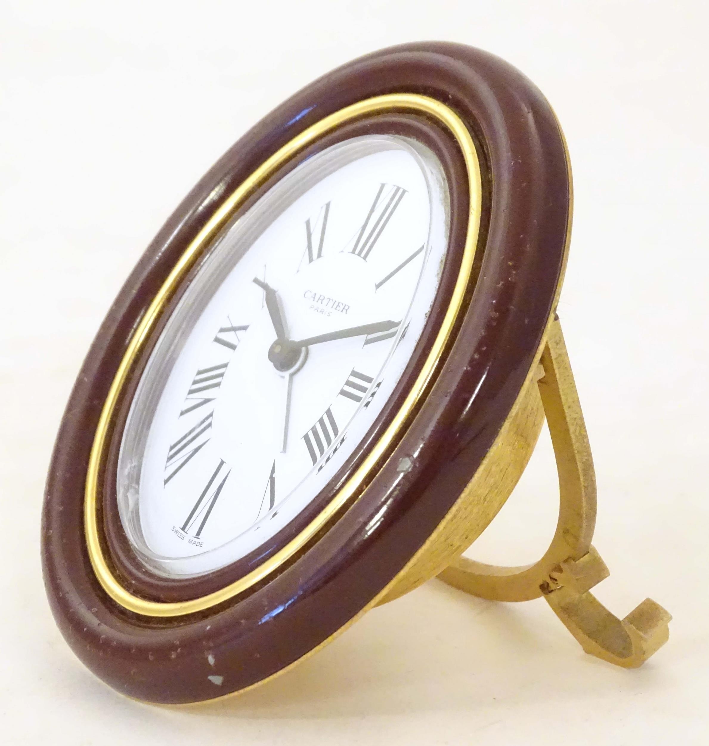A Cartier Paris travel alarm clock with easel back. 3 1/2" high overall Please Note - we do not make - Image 3 of 9