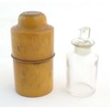 A Victorian treen / turned wooden medicine bottle case / holder with screw top, marked S Maw,