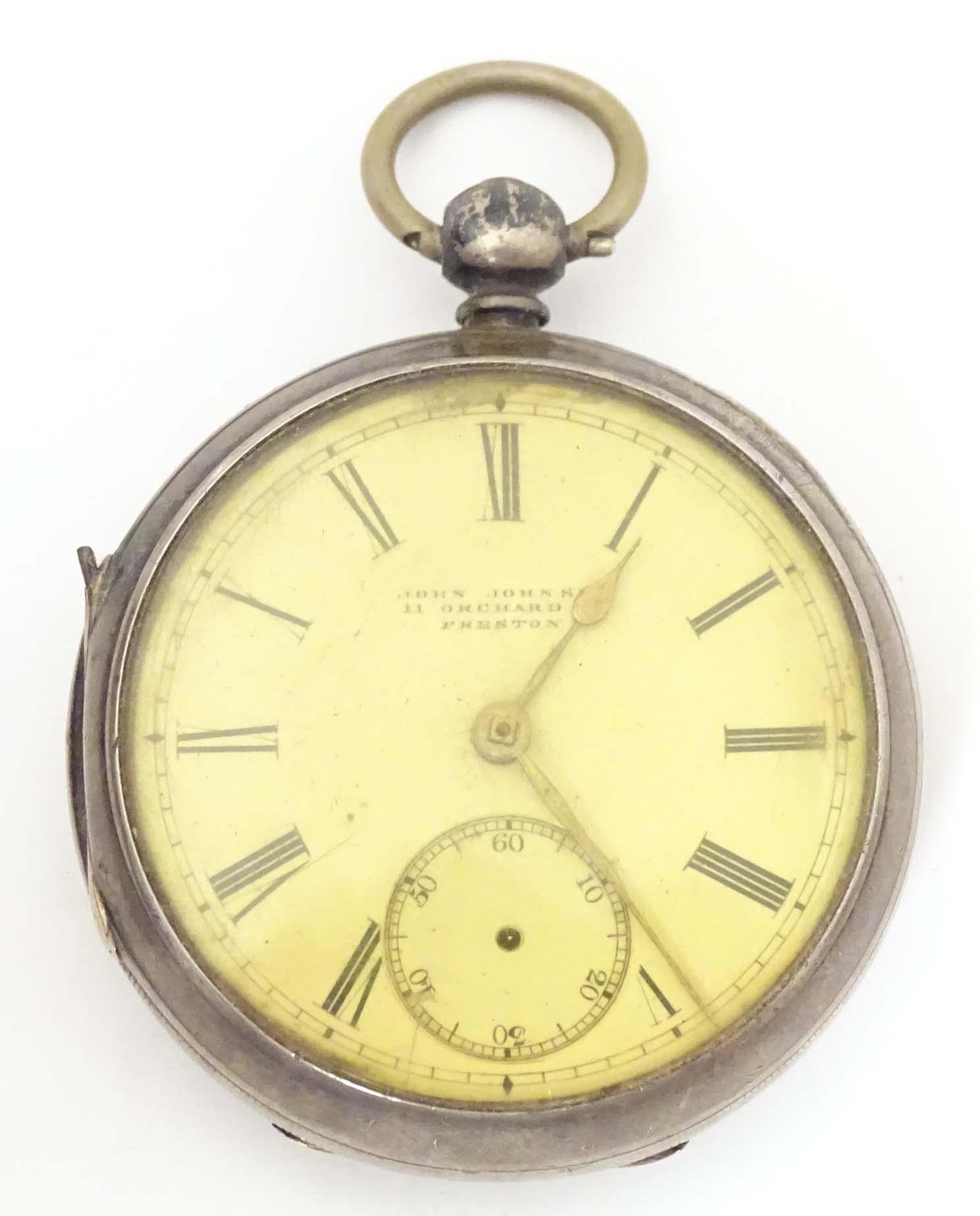 A Victorian silver pocket watch hallmarked Chester 1871, the enamel dial with inset seconds dial and - Image 11 of 18