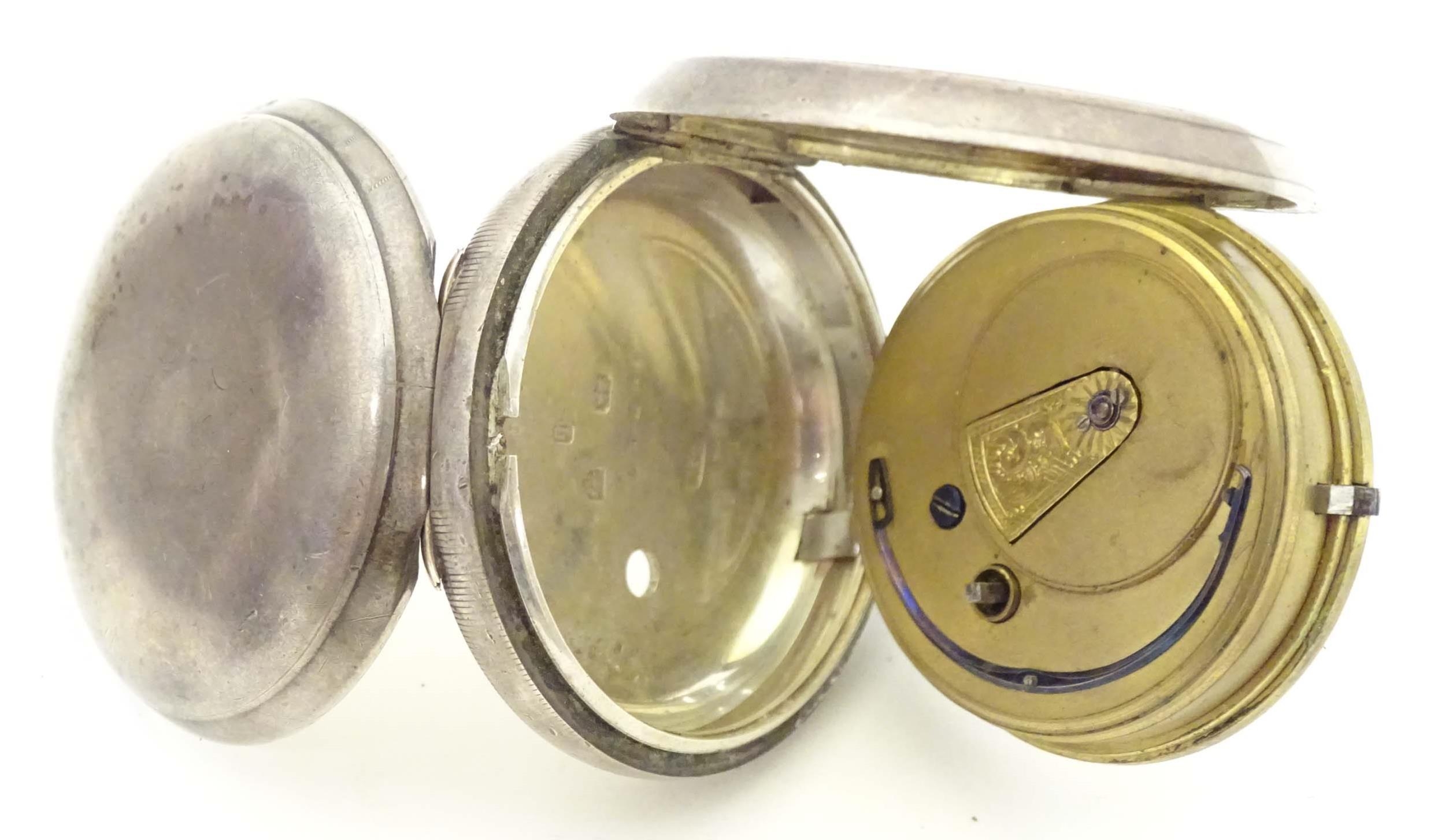 A Victorian silver pocket watch hallmarked Chester 1871, the enamel dial with inset seconds dial and - Image 16 of 18