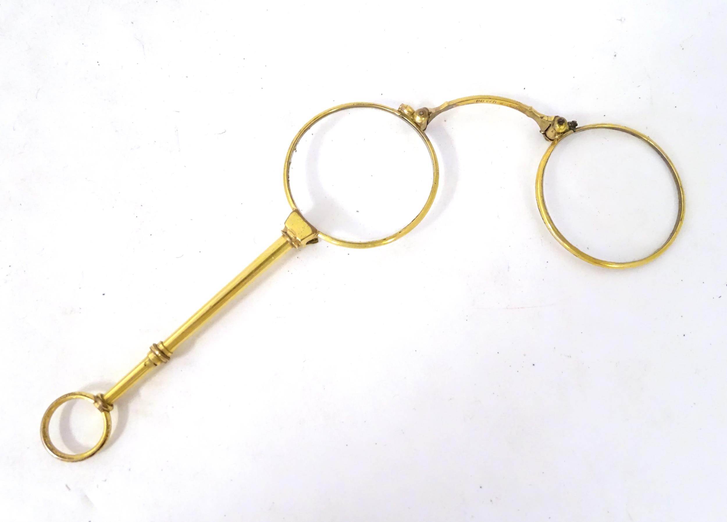 A quantity of late 19thC and later yellow metal pince nez, spectacles and monocles, the largest - Image 7 of 9