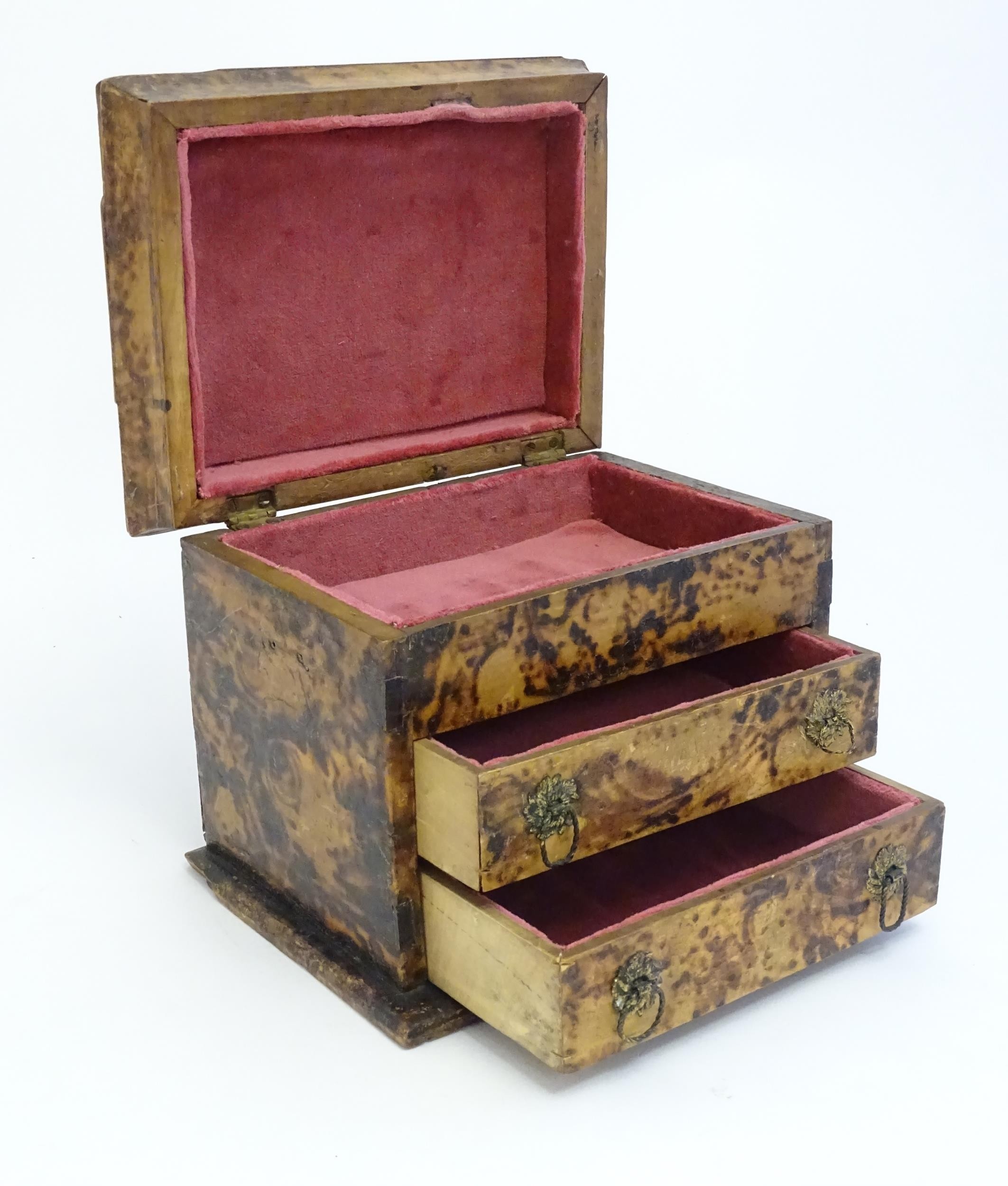A Victorian simulated burr walnut jewellery box with lift lid and two drawers. Approx. 6 1/4" x 8" x - Image 5 of 8