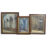 D. W. Watson, Early 20th century, Watercolours, Three ecclesiastical interior scenes, to include The