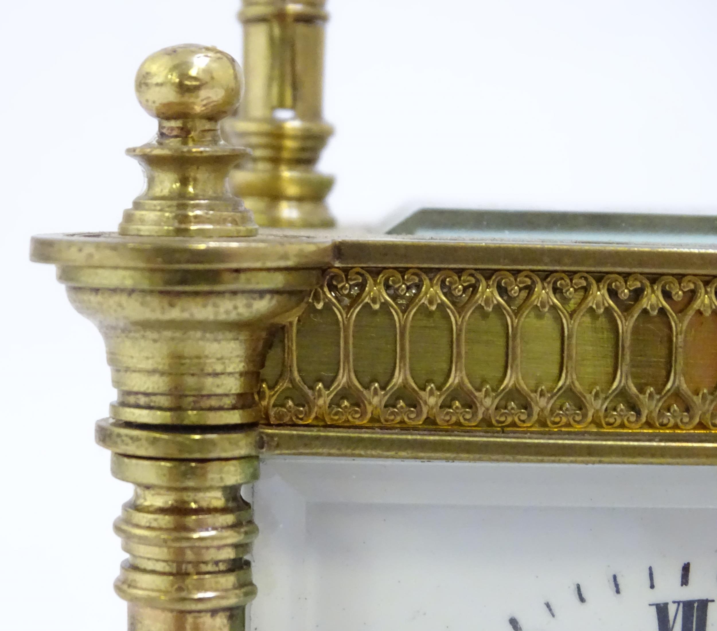 A brass carriage clock with white enamel dial. the whole 6 1/2" high overall. Please Note - we do - Image 8 of 11