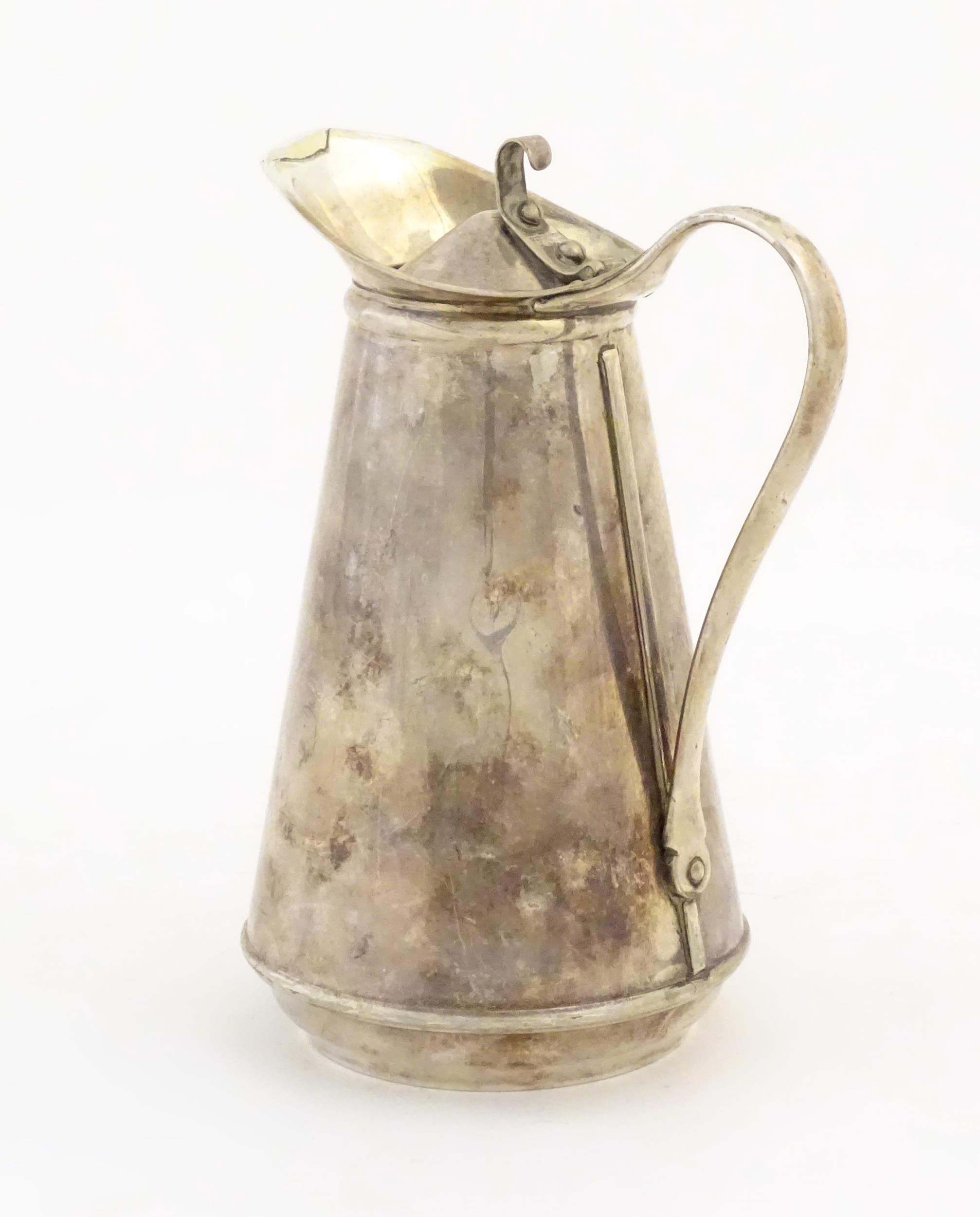 WAS Benson: An Arts & Crafts white metal coffee pot / hot water pot with liner, stamped W.A.S. - Image 6 of 12