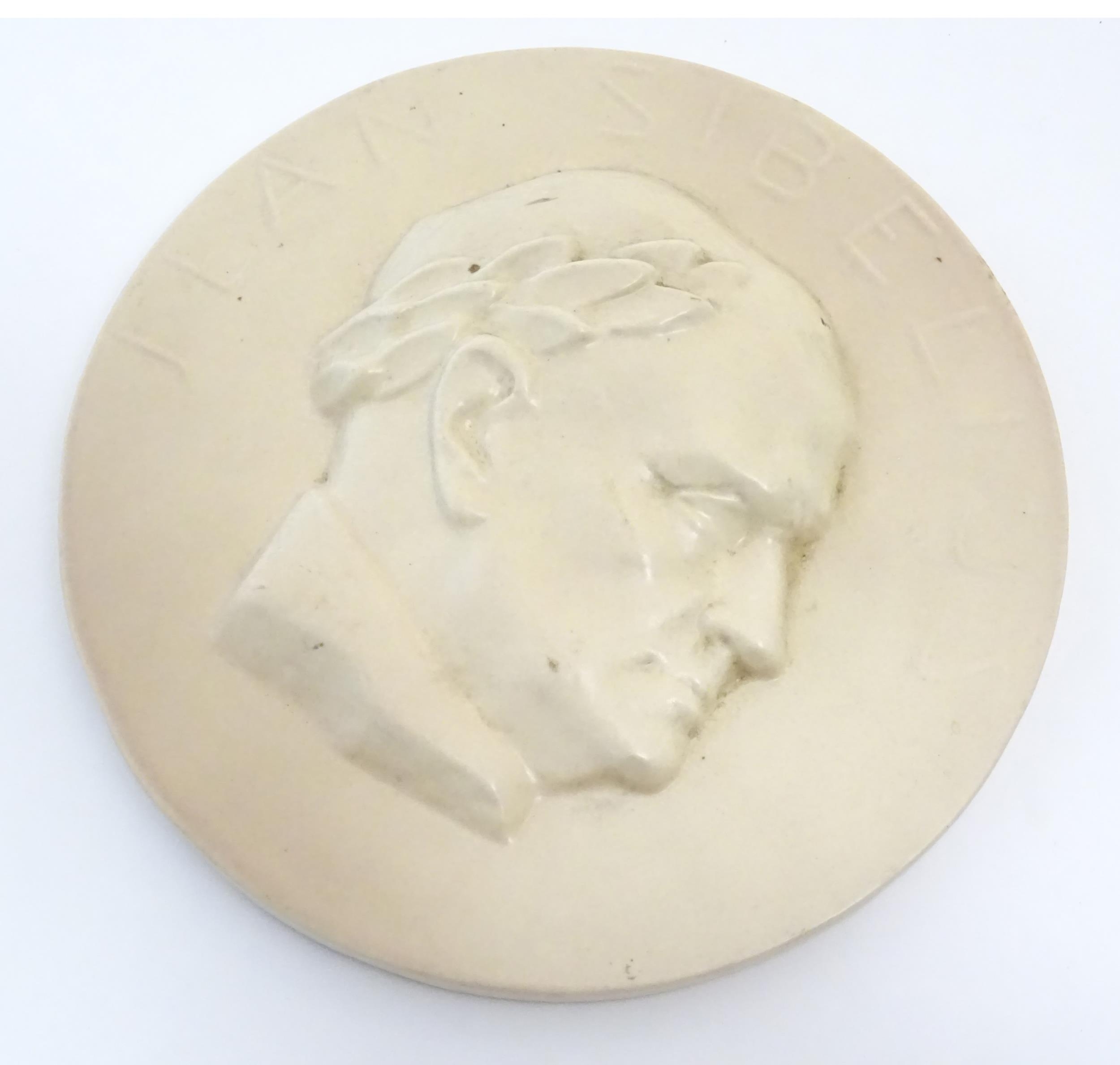 A 20thC Arabia ceramic roundel / plaque depicting a portrait of the Finnish composer Jean Sibelius - Image 6 of 9