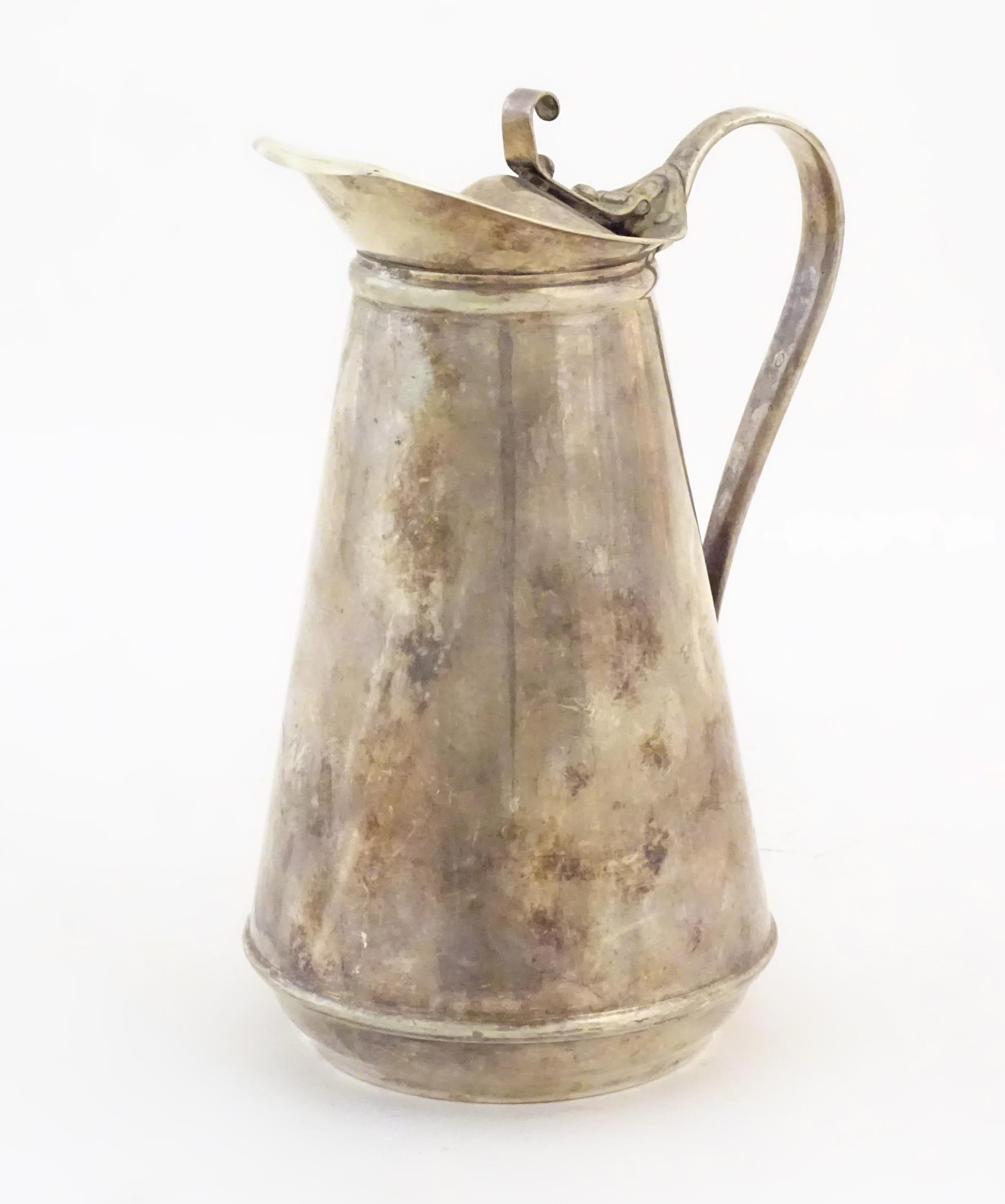 WAS Benson: An Arts & Crafts white metal coffee pot / hot water pot with liner, stamped W.A.S. - Image 5 of 12