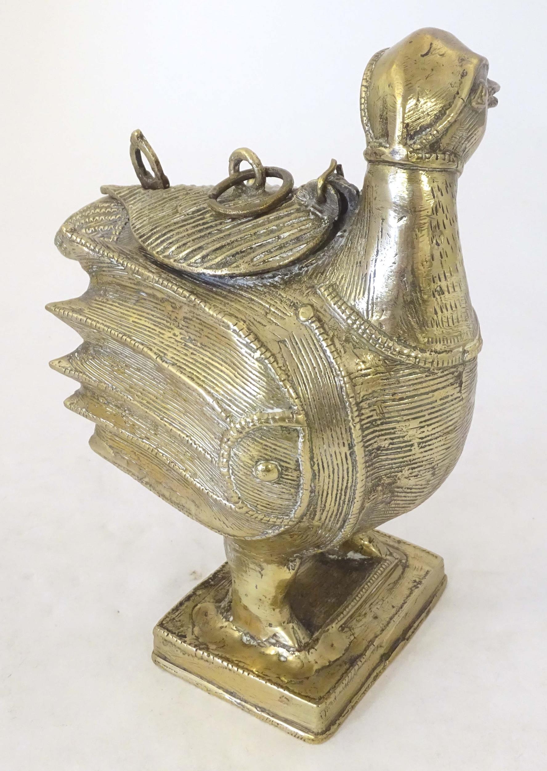A late 19th / early 20thC Indian brass container modelled as a stylised duck with engraved - Image 4 of 10