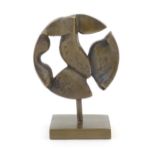 A late 20thC Modernist limited edition bronze abstract sculpture of circular form. Signed to base