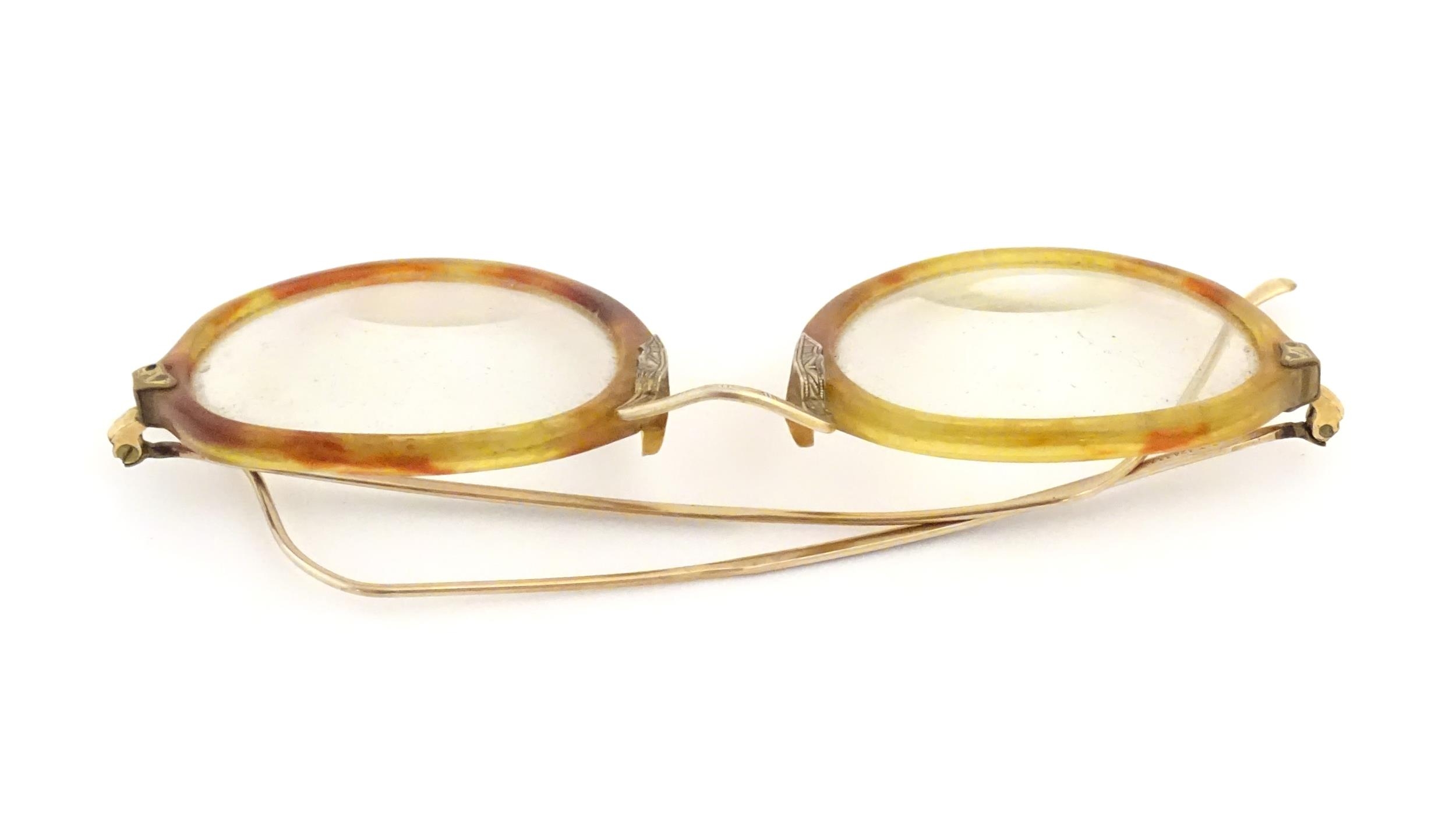 A cased pair of c1940s bifocal spectacles / glasses, with faux tortoiseshell and gilt metal - Image 11 of 11