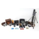 A quantity of 20thC film cameras and equipment, comprising: a Canon 8-2 cinecamera, a cased Braun