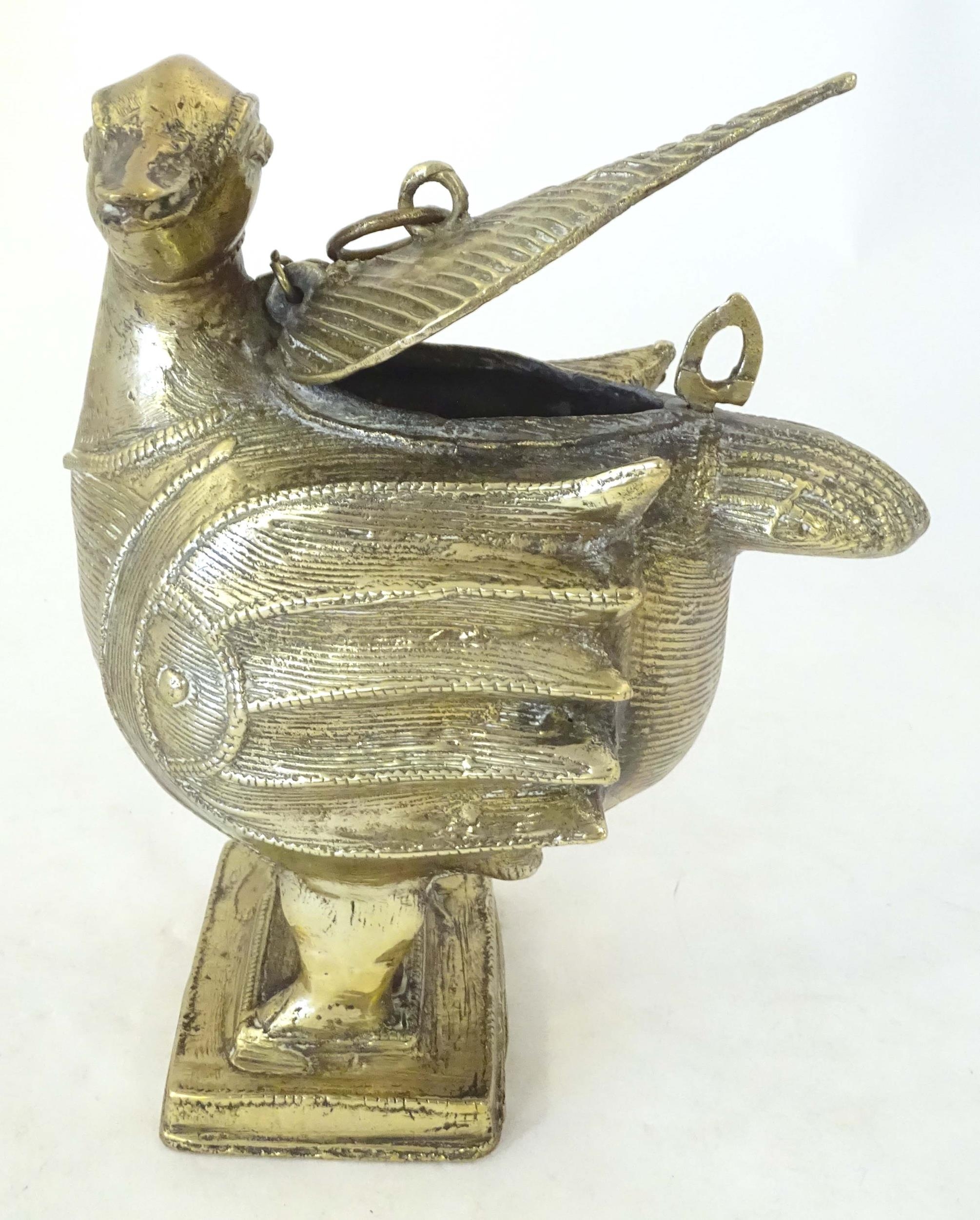 A late 19th / early 20thC Indian brass container modelled as a stylised duck with engraved - Image 5 of 10