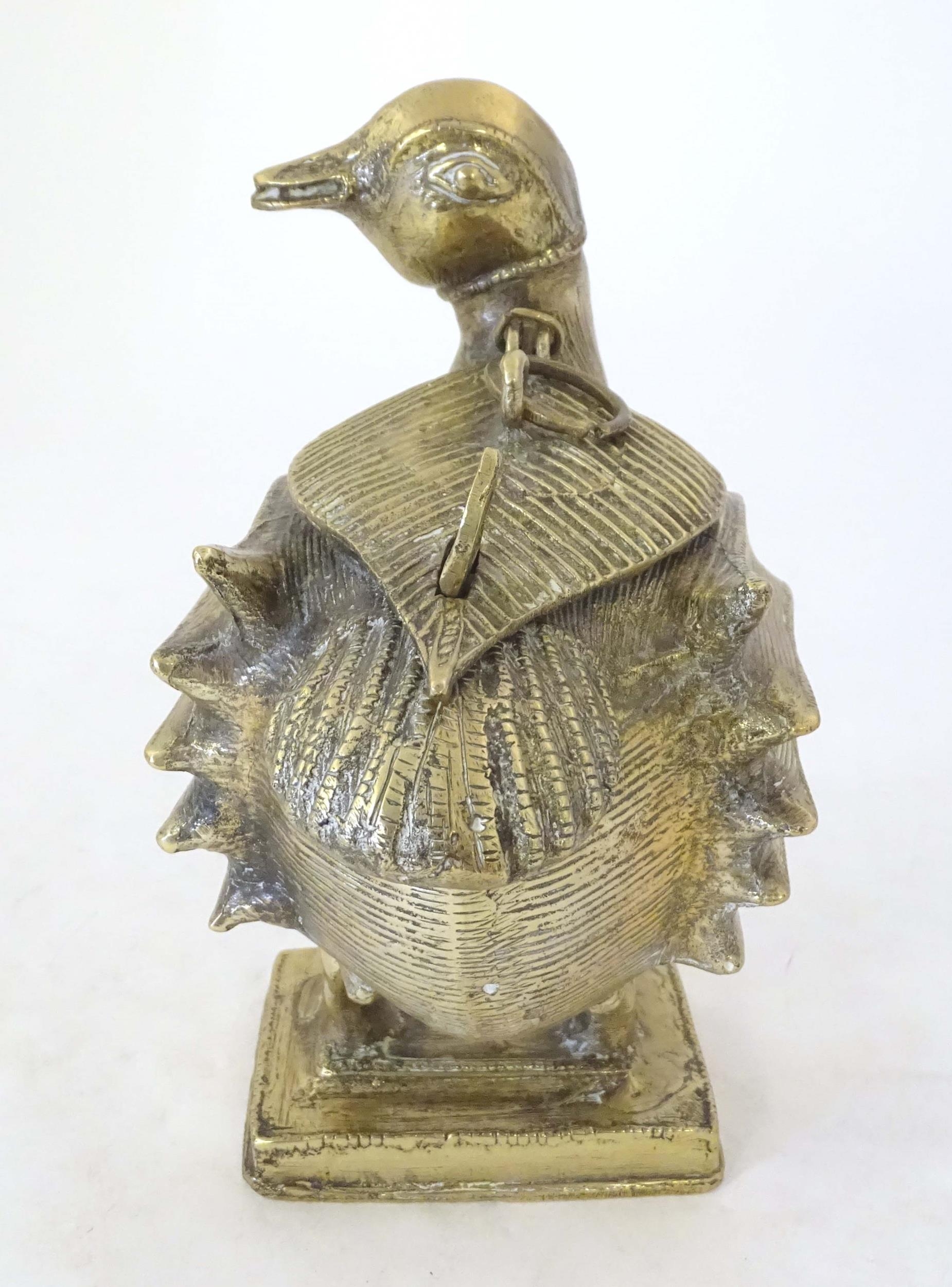 A late 19th / early 20thC Indian brass container modelled as a stylised duck with engraved - Image 6 of 10